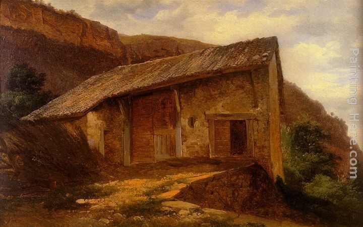 Alexandre Calame A Farm House On The Side Of A Mountain